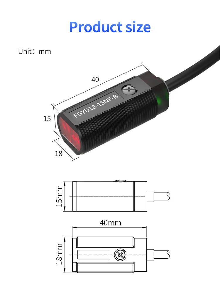 FUWEI FGYD18-15PF-B Kreisförmiger fotoelektrischer Sensor Hintergrundunterdrückungssensor Rot Diffuse Reflexion Induktionshintergrund – Detail 10