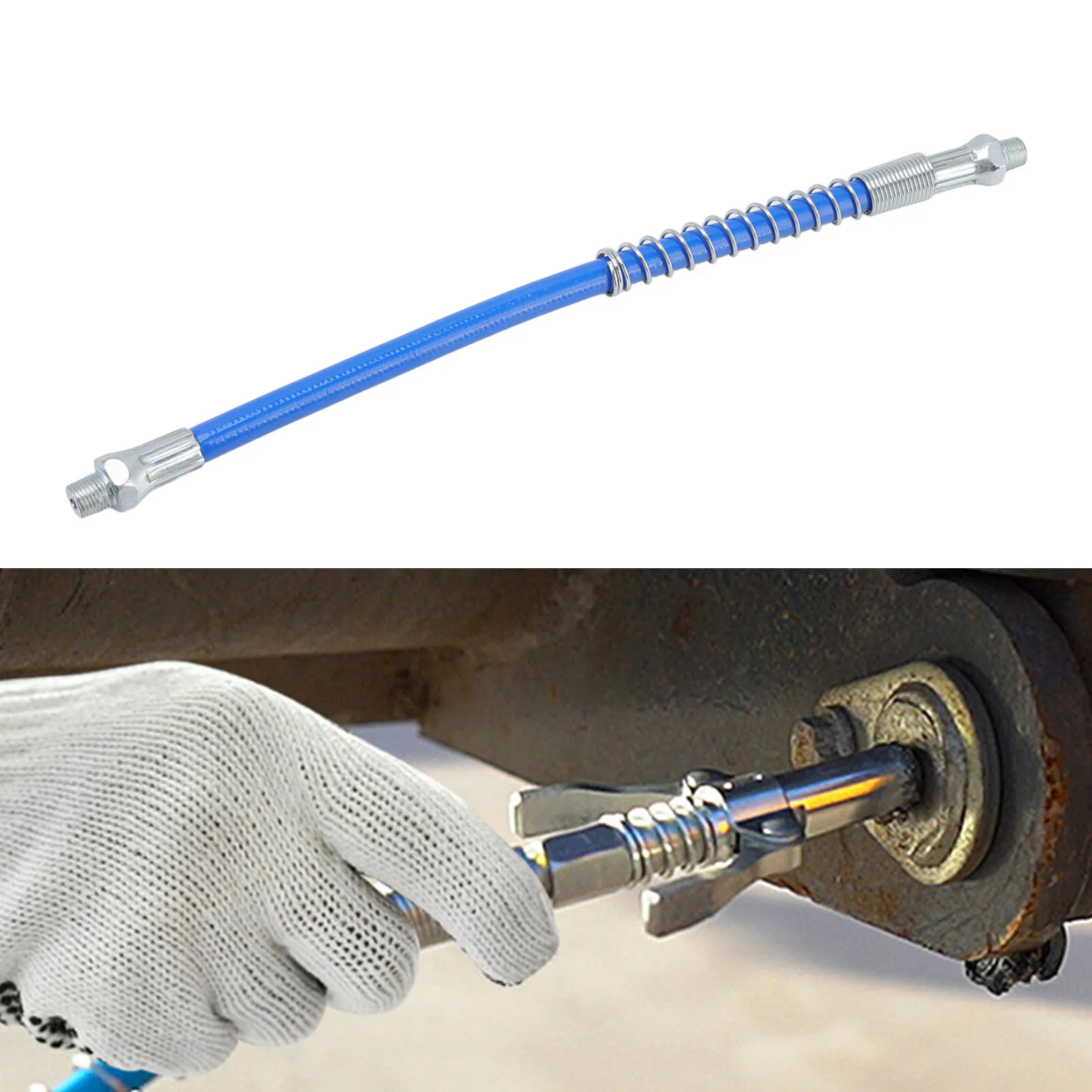 Alat lemak Coupler elektrik Manual, mulut pipa minyak tekanan tinggi, penguncian ganda, nosel gemuk dengan selang 30.5cm, benang laki-laki