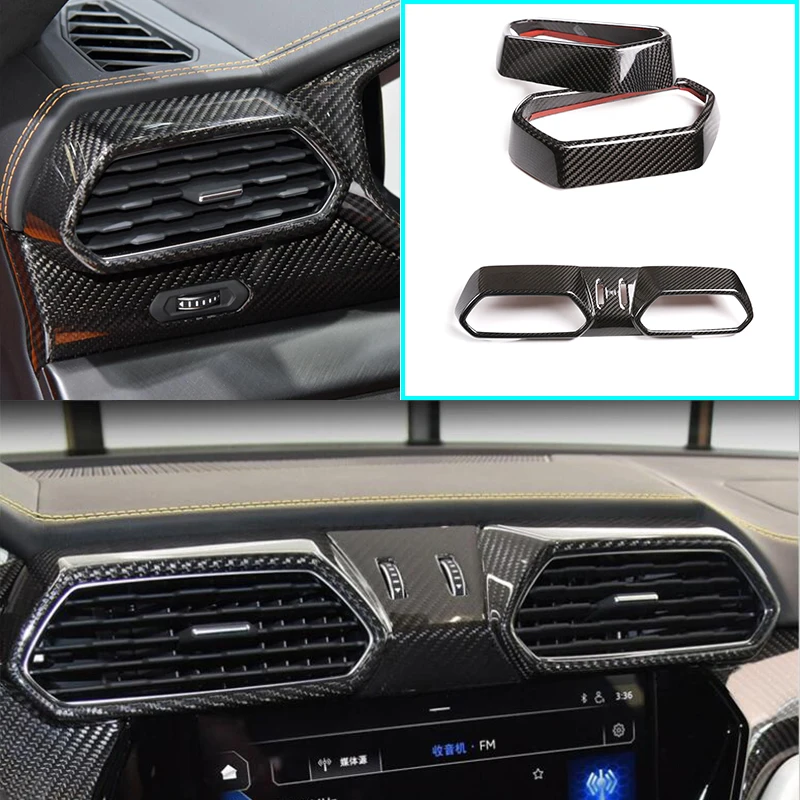 For Lamborghini URUS 2018-2021 Real Carbon Fiber Air Outlet Of Central Control Air Conditioner Frame Stickers Car Accessories