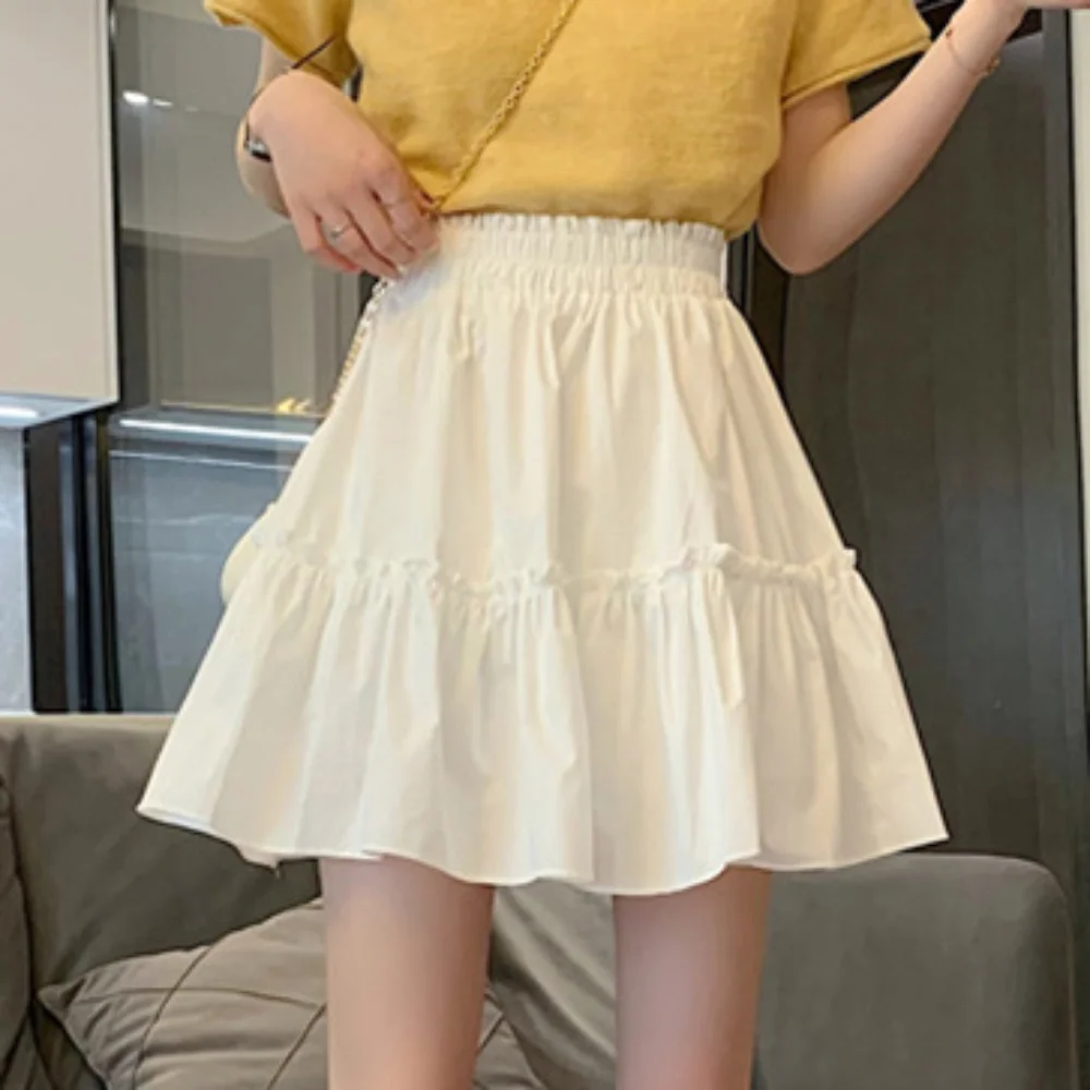 

A-line High Waist Pleated Mini Skirts with Safty Pants Solid Color Pleated Fluffy Mini Skirt Short Dress Harajuku
