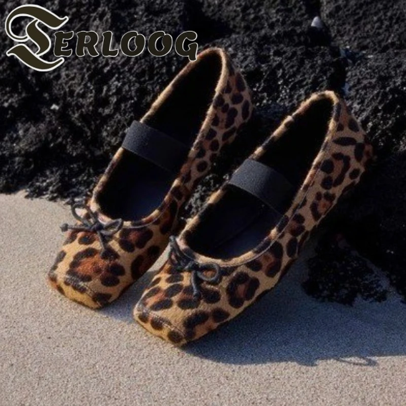 

Leoaprd Bow Women Flats Shoes Square Toe Loafers Casual New 2025 Trend Sandals Sport Summer Marie Janes Shoes Woman Zapatillas