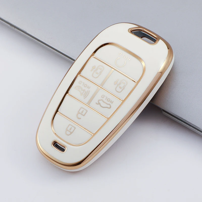 New Electroplated TPU Car Key Cover for Hyundai Santa Fe Tucson 2022 NEXO NX4 Atos Solaris Prime 2021 4 5 6 7 8 Button Key Case