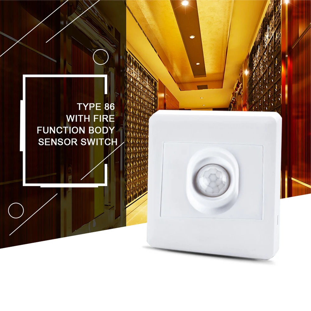 PIR Motion Sensor Switch 86 Box Recessed Human Body Detection Sensor Infrared Light Switch for Corridor Staircase Auto On/Off