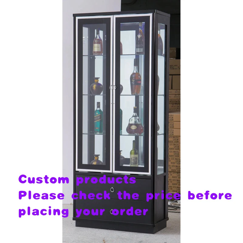 Vitrine en verre verrouillable moderne sur mesure, meuble de présentation extensible pour vin, design pour salon et maison