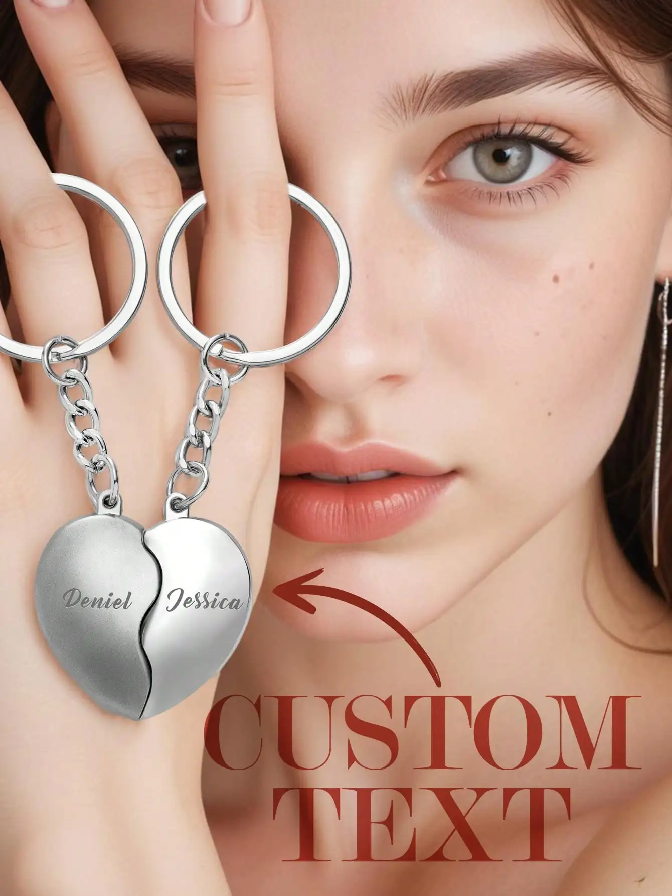 Custom Couple Keychains Personalized Engraved Heart Keyring Matching Magnetic Lovers Keychain Valentines Birthday Anniversary