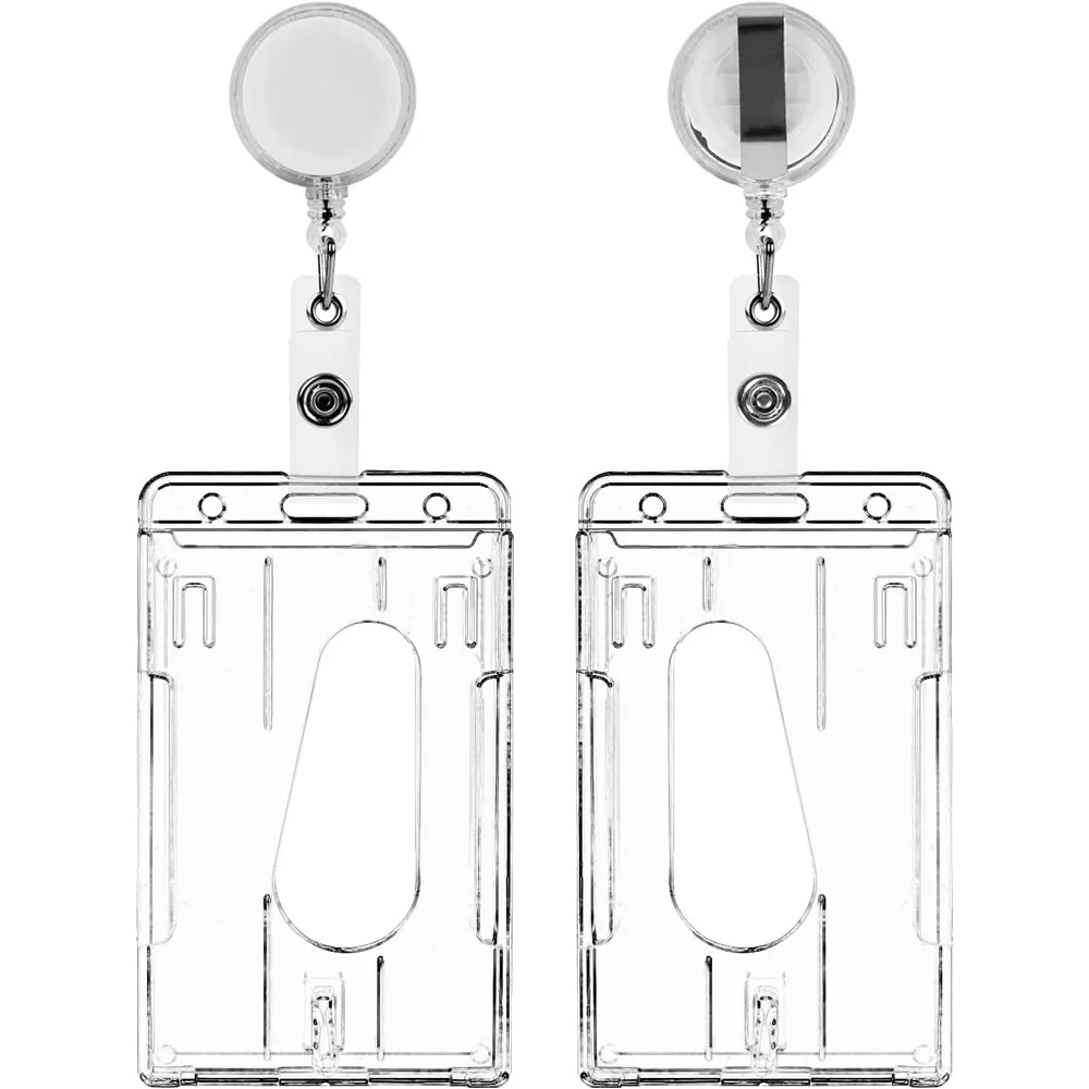 Clear ID Card Holder with Retractable Translucent Reel,PC Hard Plastic Case for Office, School, Hospital, Credit Cards