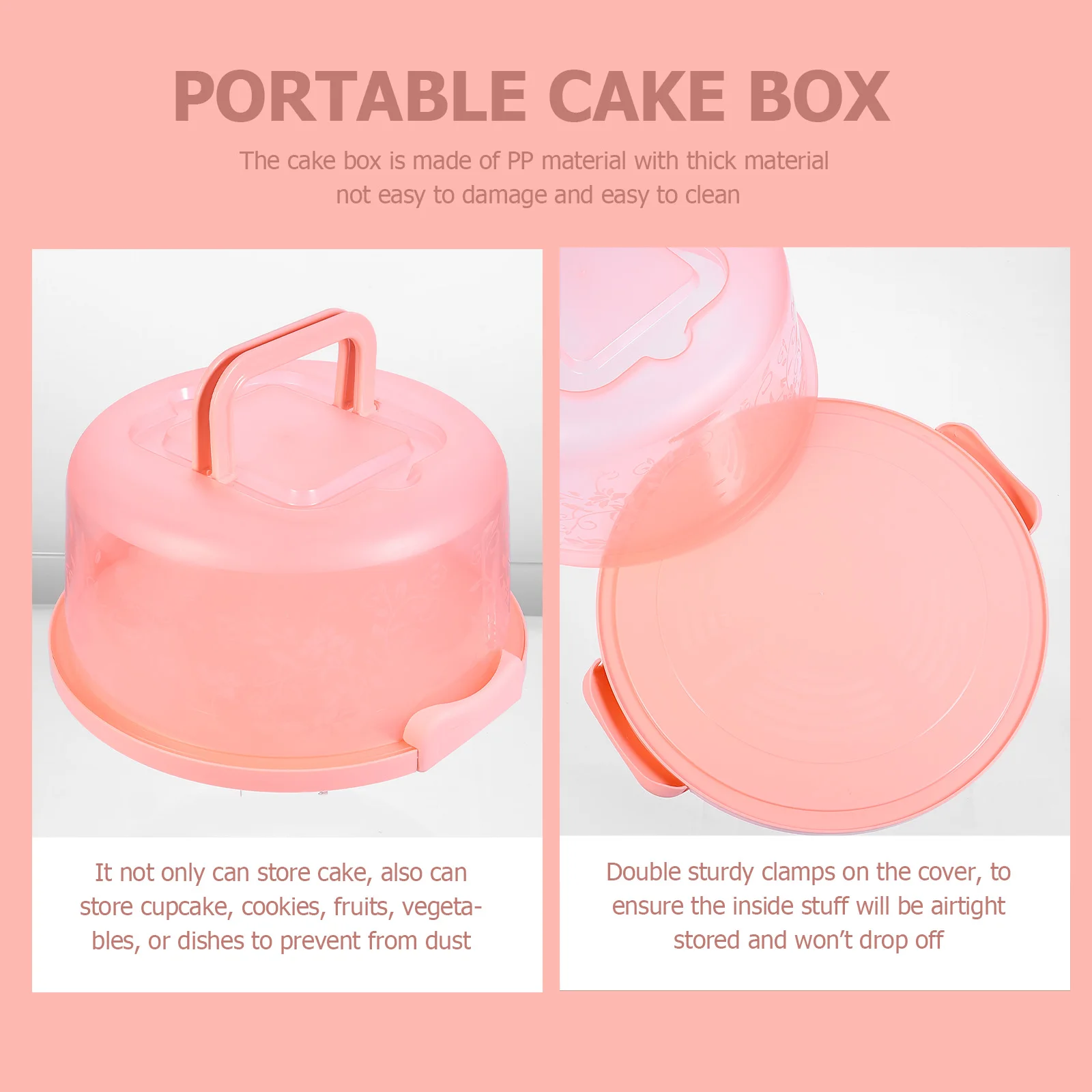

Portable Round Cake Container with Sturdy Double Clamps Tall Cake Carrier for Fresh Keeping Transport Bakery Dessert Cupcake