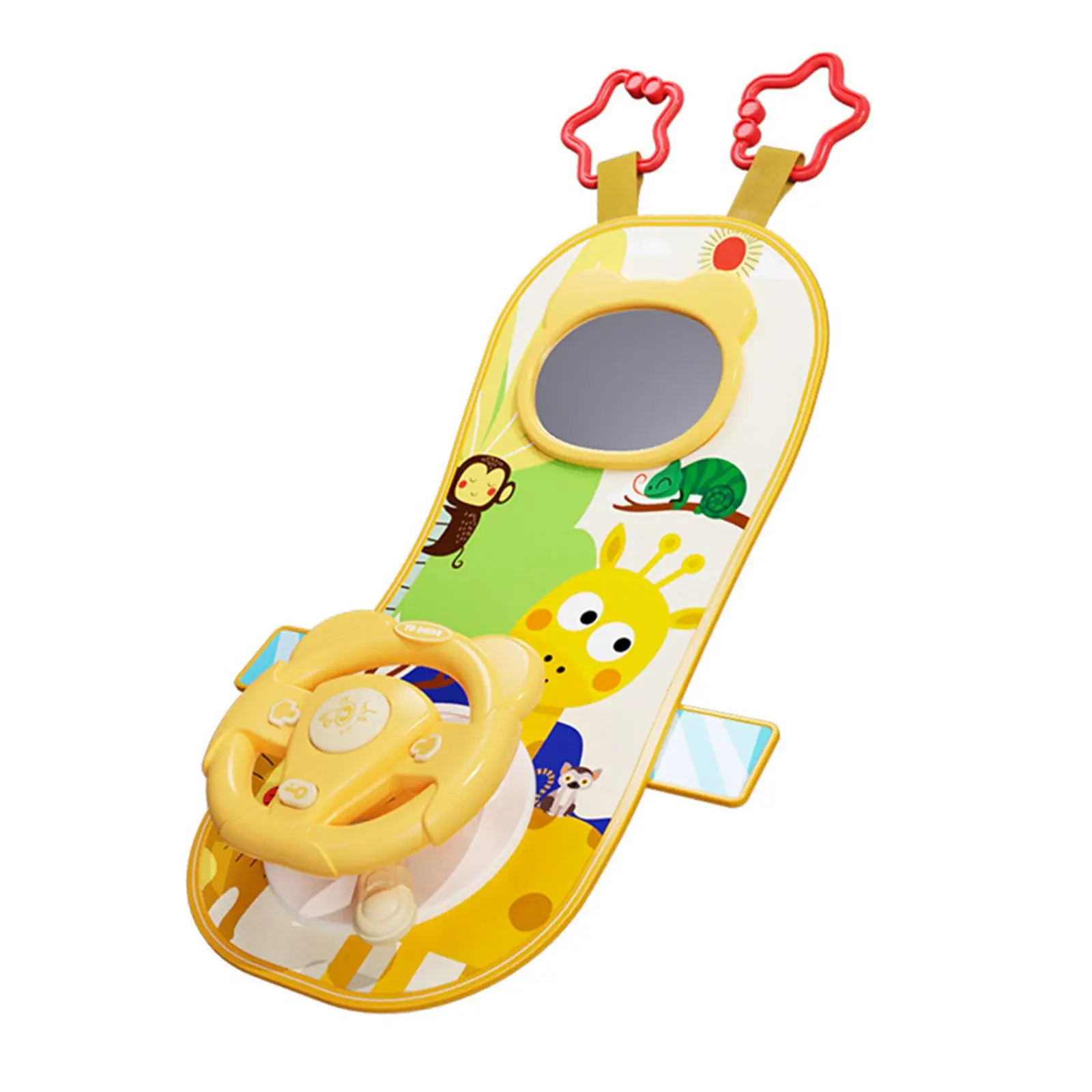 Baby Travel Entertain Driving Toy Steering Wheel Car Seat Toys with Mirror for Infants Toddlers Musical Activity Center Gift for