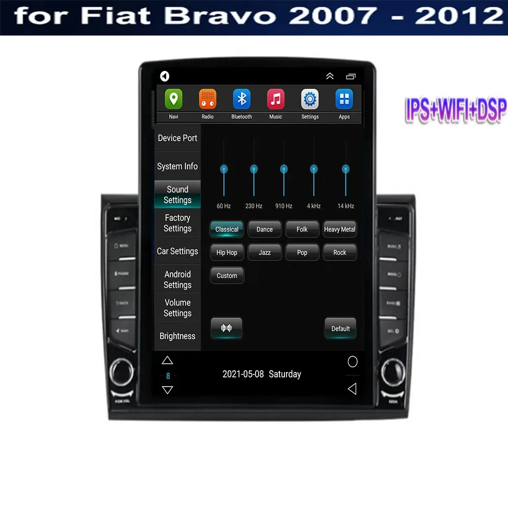 8G+128G Android 13 Carplay For Fiat Bravo 2007-2012 Tesla Style Car Radio Stereo 2 Din Carplay Multimedia Player GPS Navigation