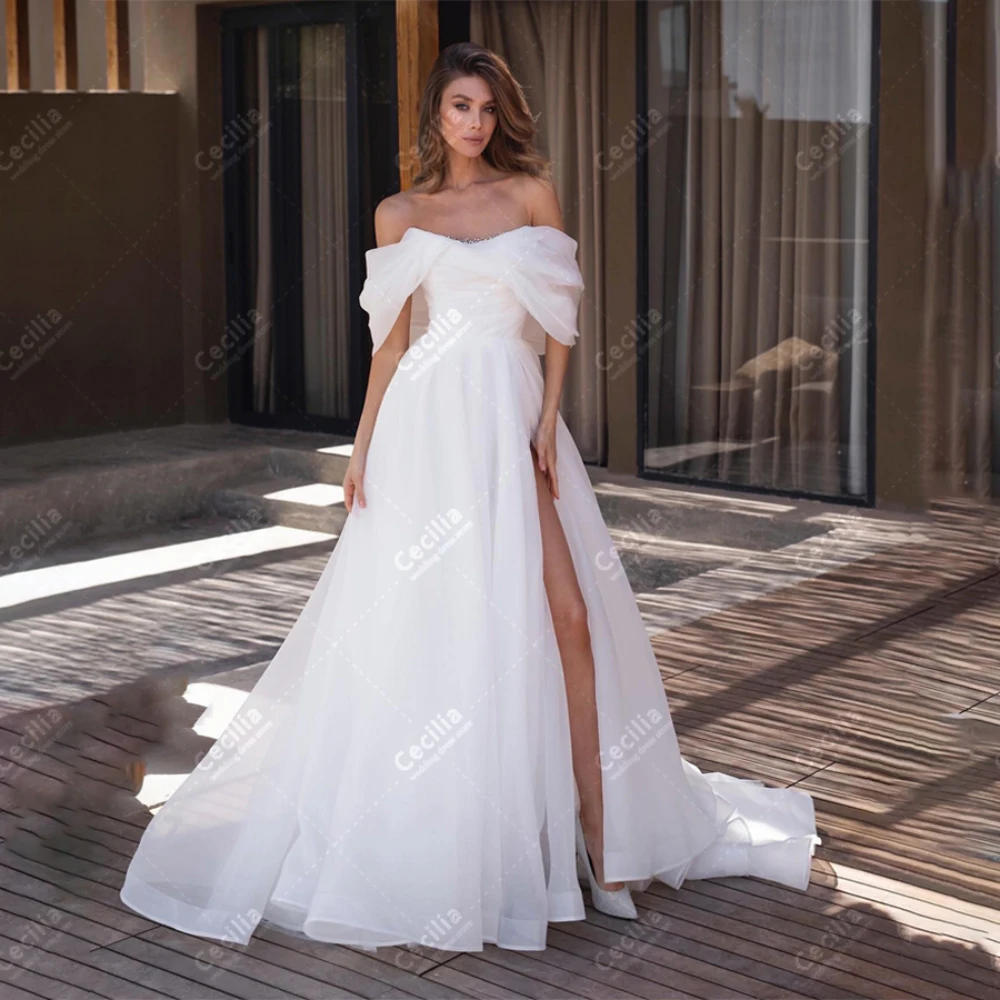 

Illusion Wedding Dresses A-Line Tulle Tiered Bridal Gowns Off The Shoulder Robes Graceful Floor Length Vestidos De Novia 2024