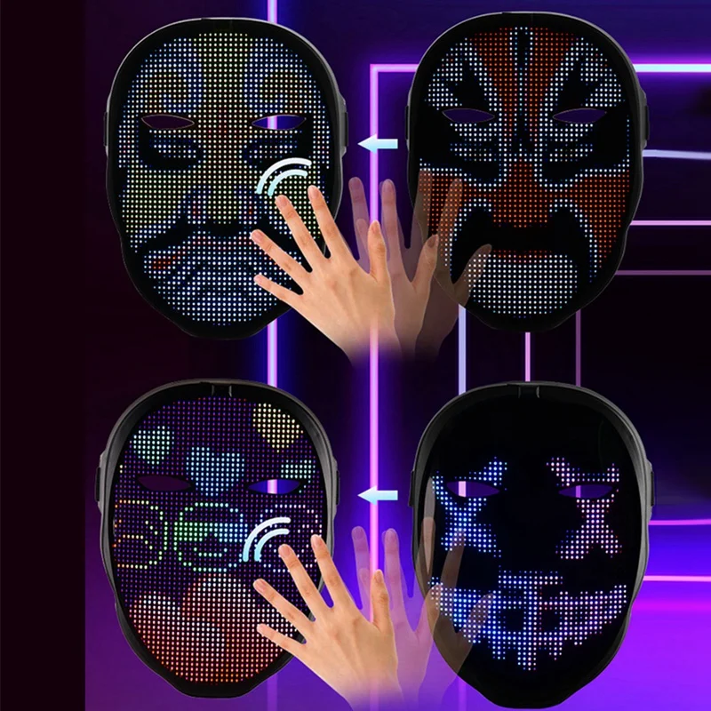 Bluetooth LED Lights Up Party Mask LED Face Mask Halloween Christmas DIY Animation Text Love Prank Concert Robot Face LED Mask