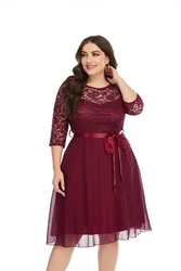 plus Size Lace Chiffon Formal Evening Party Dresses Women Fashionable Elegant Gowns