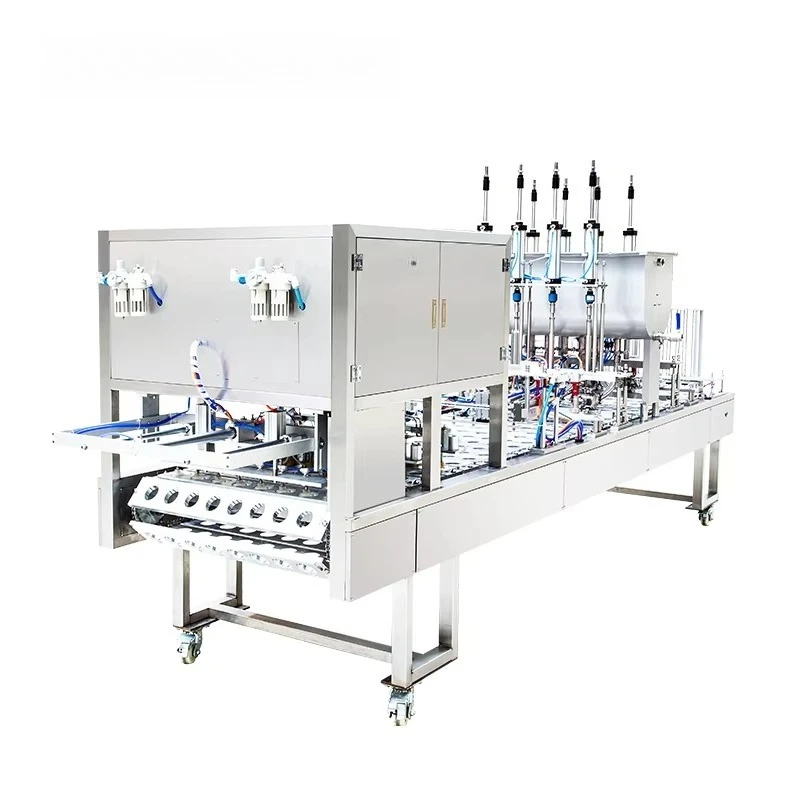 Pneumatic Automatic Plastic Cereal Snack Popcorn Yogurt PP Cup Filling Foil Sealing Machine