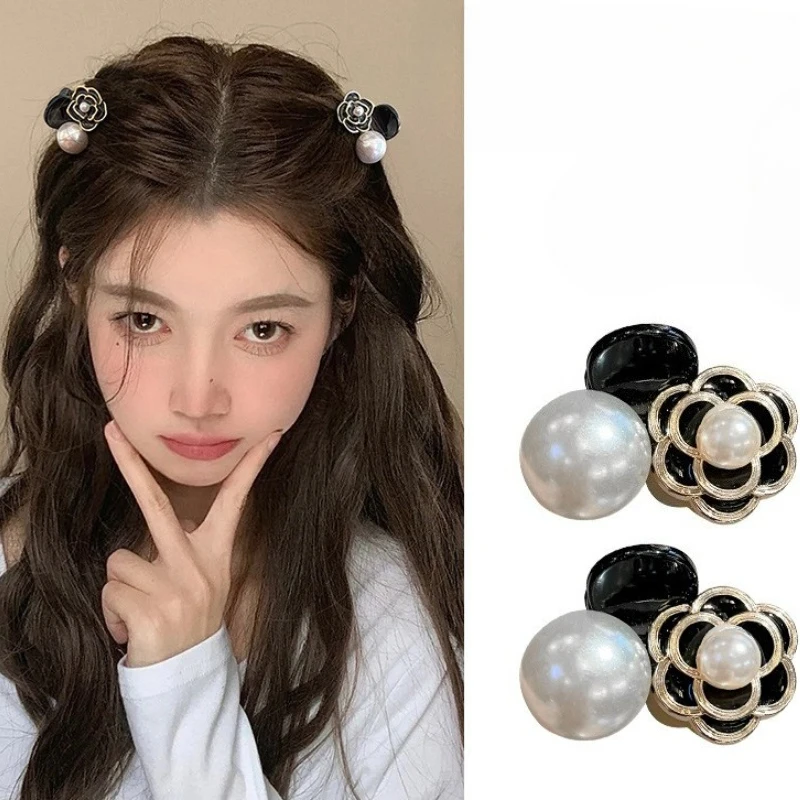 Black White Pearl Flower Small Hair Claw Sweet Cute Girls Hair Grab Clip Hairpin Women Styling Headwear Hair Accessories Gifts