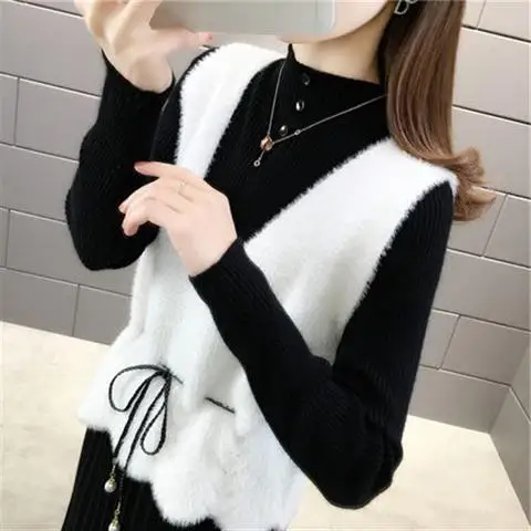 Xiaoxiangfeng Imitation Mink V-neck Vest Autumn Winter Women\'s New Collection Internet Famous and Stylish Goddess Knitted Vest