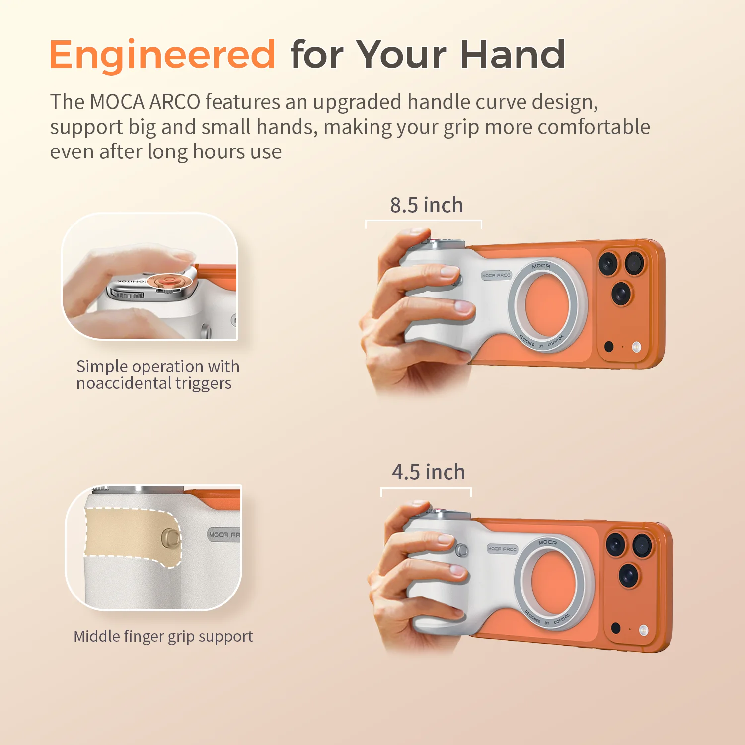 COMITOK MOCA ARCO iPhone Camera Grip with Mirror Series Removable Bluetooth Remote Control Ergonomic Thumb Rest Area Magsafe Compatible with IOS17/18/26 Fun Shot Magnetic Grip for Phone Compact for Travel Photography Vlogging view 3