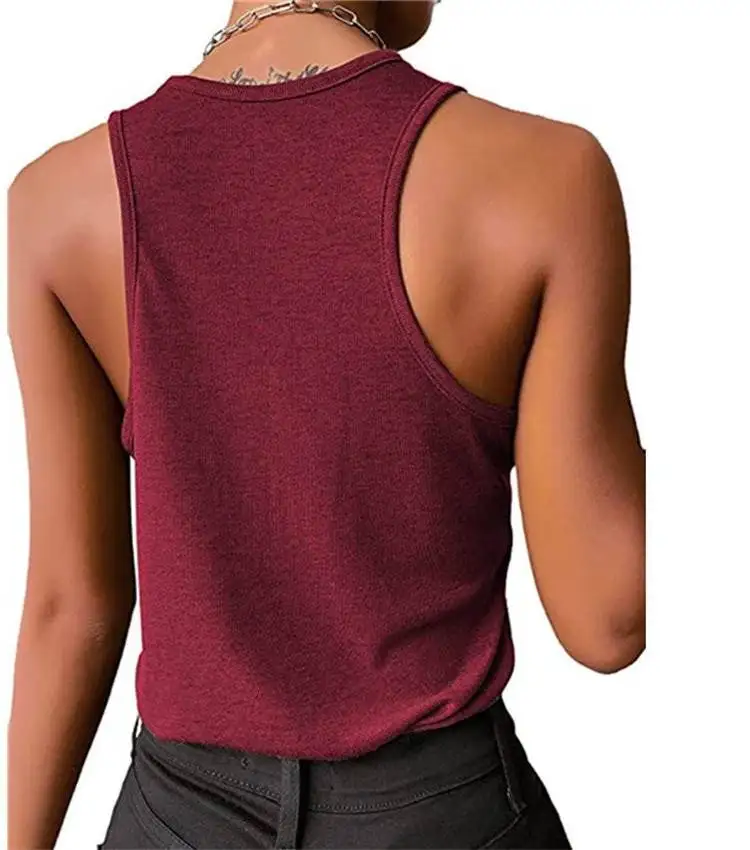 Zomer Dames Sle Nieuwe Pure Kleur Buttonl Svel Vest T-shirt Street Faion Vierkante Kraag Loose Fit Dun Polyester