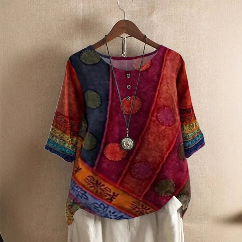 European and American Cross-border Amazon WISH Foreign Trade Women' Fashion Loose Digital Print Casual Top Temperament Commuting