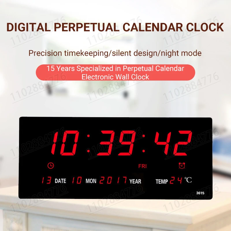 DIVEDEER LED Digital Electronic Clock Backlight Large Digital Alarm Clock Temperature Calendar Bedroom Wall Calendar Clock