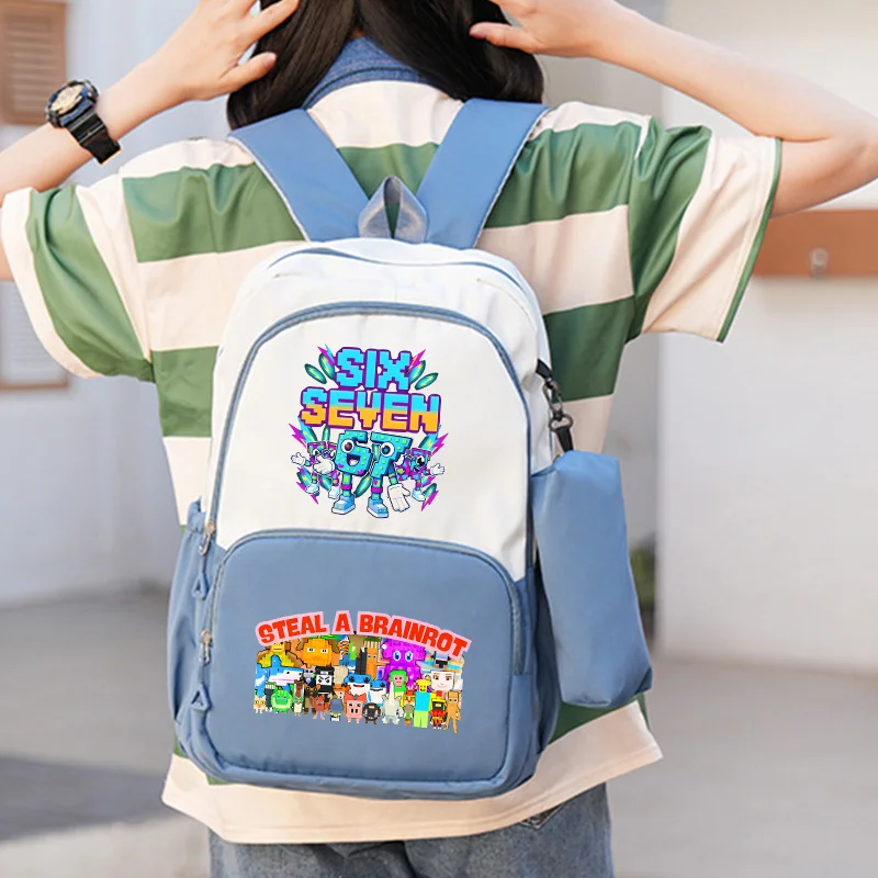 سرقة حقيبة مدرسية Brainrot مع حقيبة أقلام رصاص 67 ستة سبعة حقيبة ظهر للأولاد والبنات حقائب ظهر ذات سعة كبيرة 2 قطعة طالب المدرسة Mochila