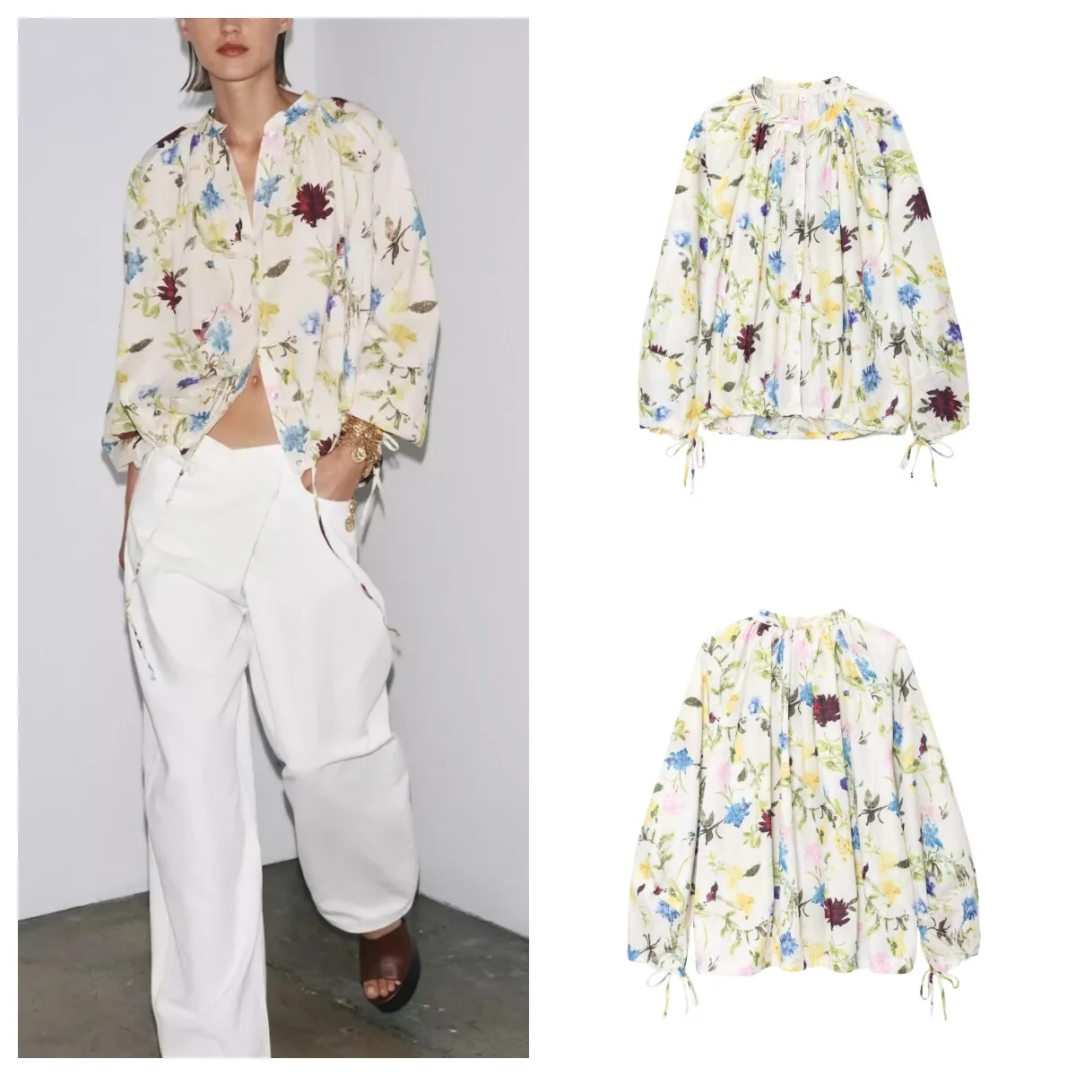 

European and American style 2025 early autumn new flower print loose casual long-sleeved shirt