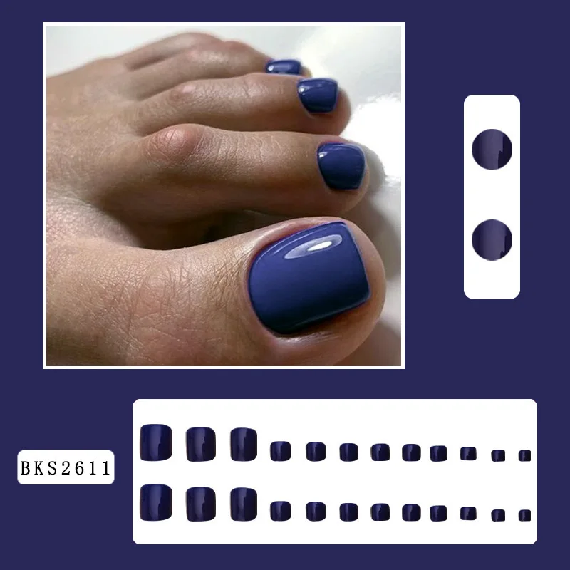 Toenail Wearing Nail Patch Deep Blue Solid Color Nail Art Patch 96 Pieces Toe Nail Wearing Nail Finished Product