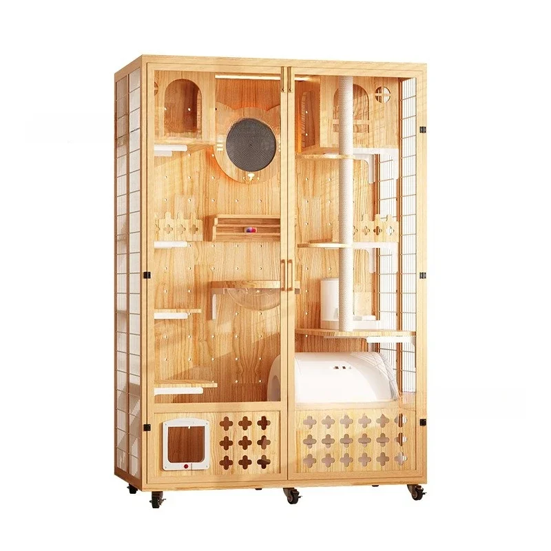 #Multi-Tier Wooden Cat Tree House with Scratching Posts & PerchesLarge Indoor Cat Condo for Big Cat,3-Level Luxury Cat Furniture