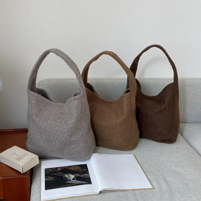 

New Woolen Fabric Large Capacity Lazy Style Fashionable Versatile Armpit Bag Casual Fashion Tote Shoulder Bag