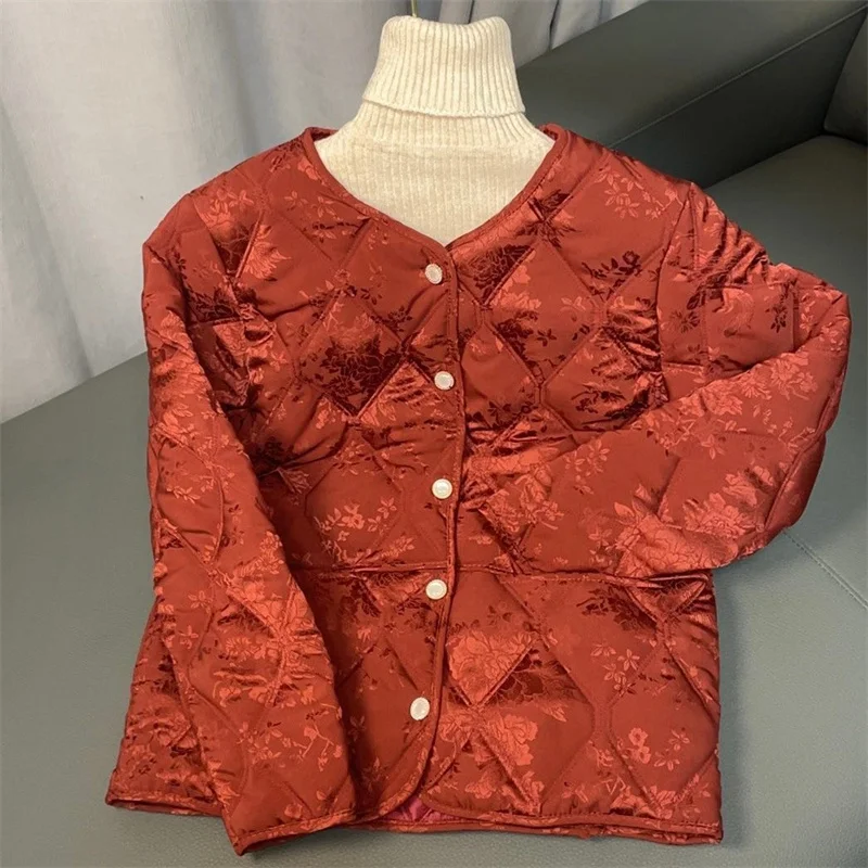 New Chinese Style Coat Women's Short Fashion Light Rhombic Cotton-padded Clothes Mother Wear Autumn and Winter Loose Coat Women