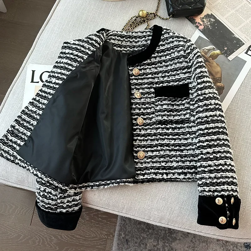 

Women's Coat 2024 Autumn/Winter New Style Striped Contrast Loose Wool Short Down Top Trendy bomber jacket women