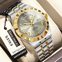 POEDAGAR, reloj de lujo para hombre de negocios, fecha semanal, relojes luminosos resistentes al agua para hombre, reloj de pulsera de cuarzo de acero inoxidable a la moda para hombre