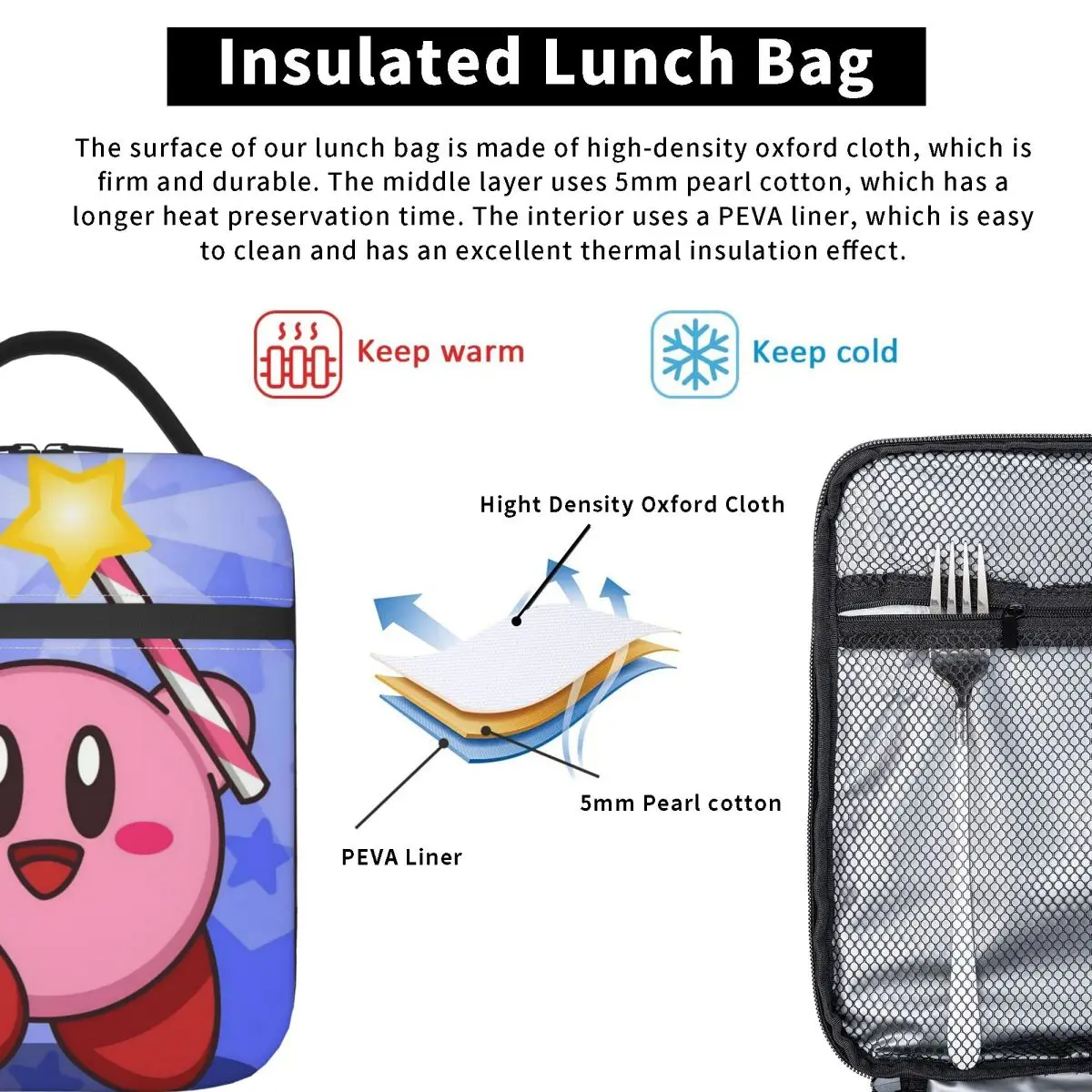 Pink Kirbys Funny Game Product Insulated Lunch Bag For Travel Food Storage Bag Leakproof Thermal Cooler Lunch Boxes view 5