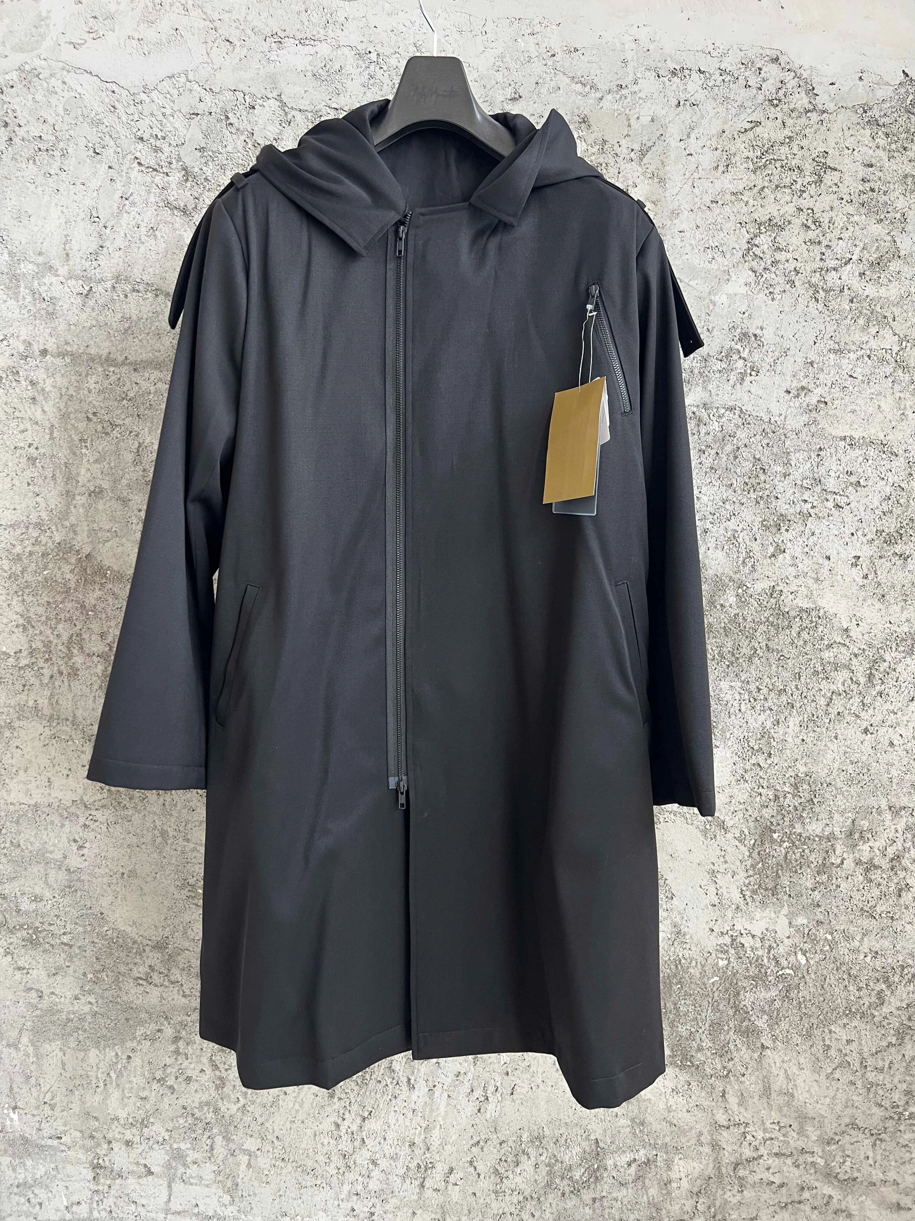 TOP-YAMAMOTO printed wool hooded coat, mid-length windbreaker silhouette coat