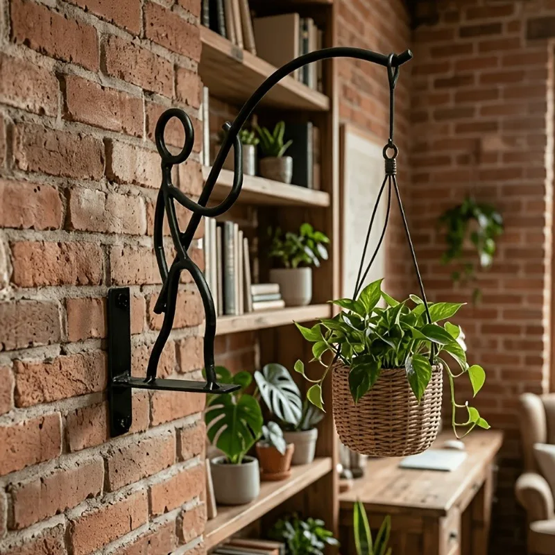 3pcs Lockable Iron Fishing Man Wall Hook Outdoor Use Heavy-Duty Metal Fishing-Themed Hanging Decor with Painted Lockable Holder