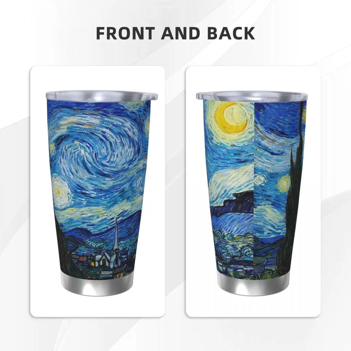 ليلة المرصعة بالنجوم من فنسنت فان جوخ بهلوان من الفولاذ المقاوم للصدأ كوب معزول مفرغ كوب حراري بارد شفاطات مع غطاء 20 أونصة #3