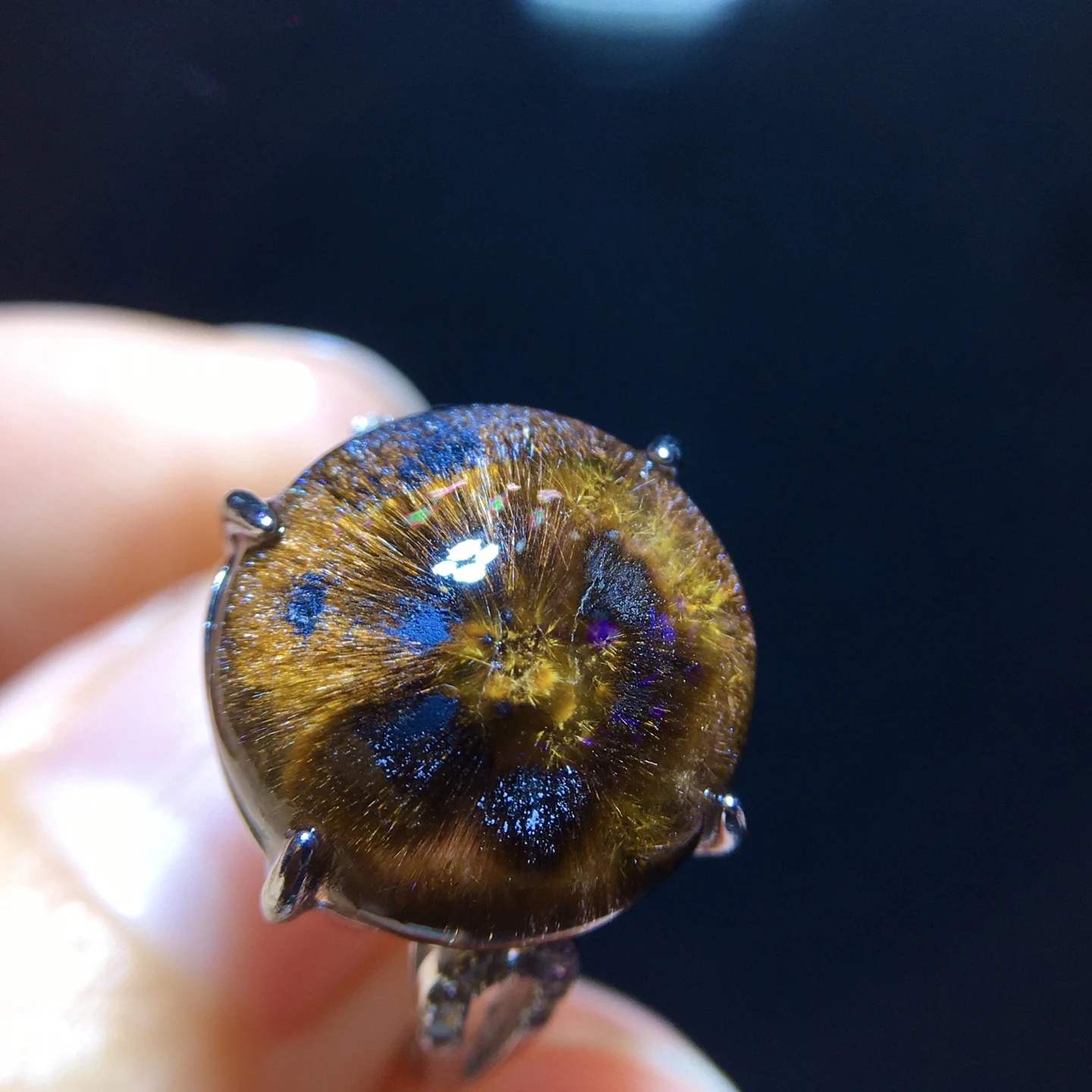 Natural Cacoxenite Gold Rutilated Adjustable Ring Round Flower 14.5/14mm Red Auralite 23 Ring Healing AAAAA