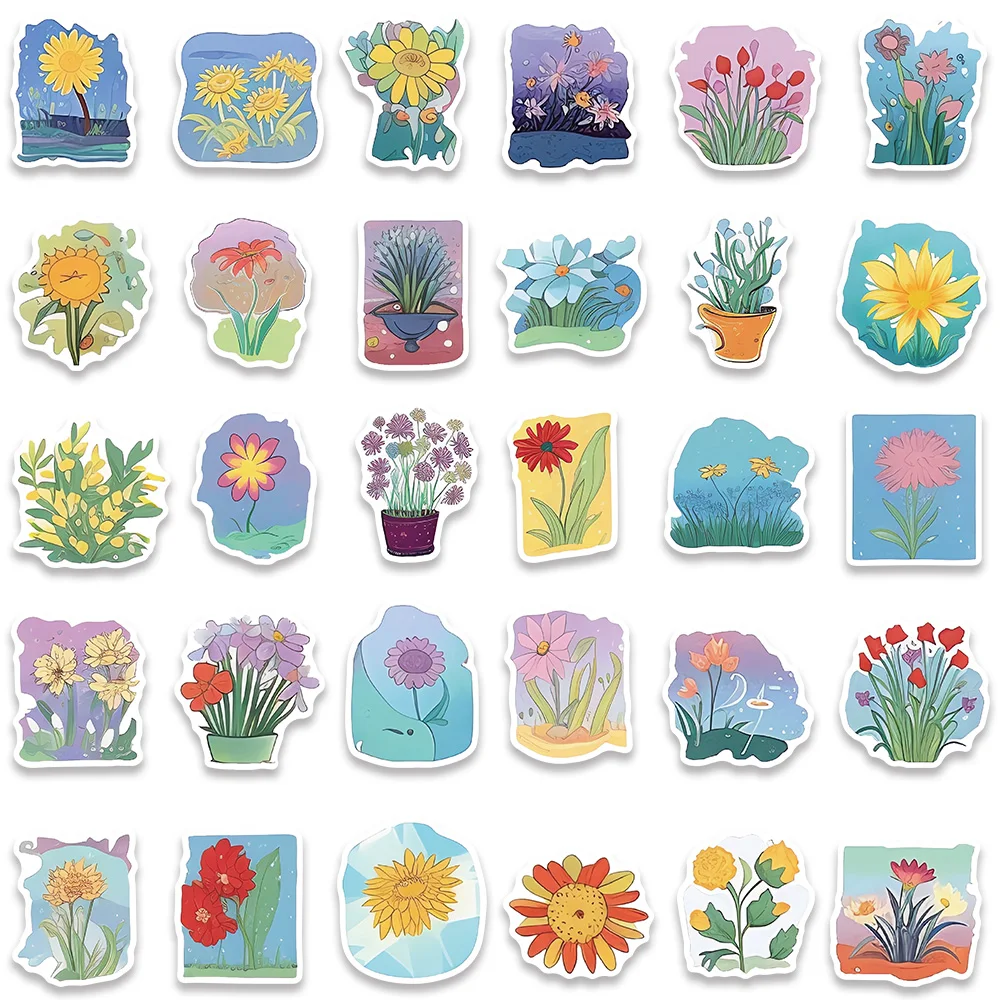 60pcs Vinyl Laptop Phone Waterproof Graffiti Cute Cartoon Flowers Stickers For Luggage Water Bottle Diary Bicycle Decals Toy