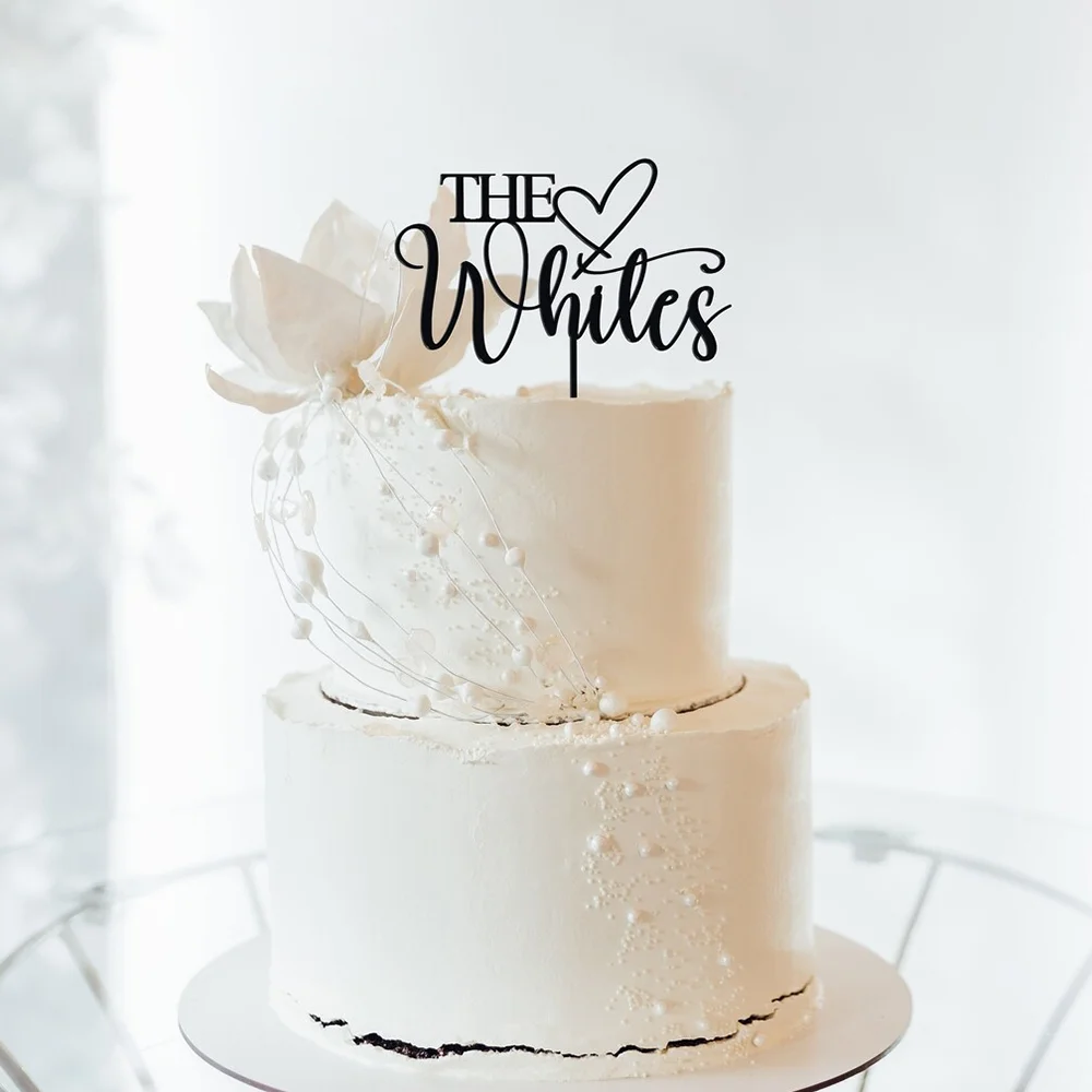 

Personalized Family Name Cake Topper with Heart,Acrylic Wedding Cake Toppers Anniversary Engagement Last Name Cake Decorations