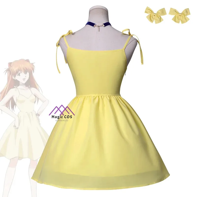 

Женский костюм для косплея аниме Asuka Langley Soryu, желтое милое платье для взрослых, костюм для ролевых игр на Хэллоуин