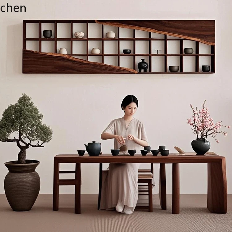 ZMLBogu Rack Solid Wood Chinese Teacup Rack Duobao Pavilion Wall Mounted Storage Antique Rack Display Cabinet