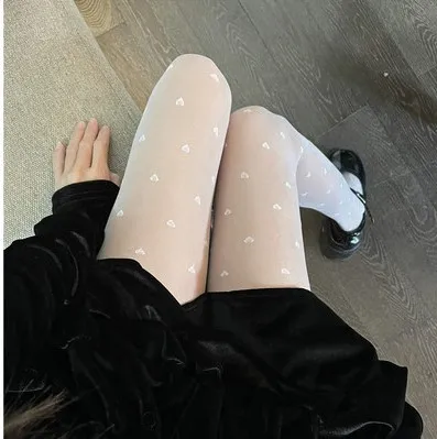 Sexy Polka Dot Silk Stockings Bow/Heart Thin Lady Tights Pantyhose Nylon Black/White Nightclub Female Ladies Silk Tights Hosiery