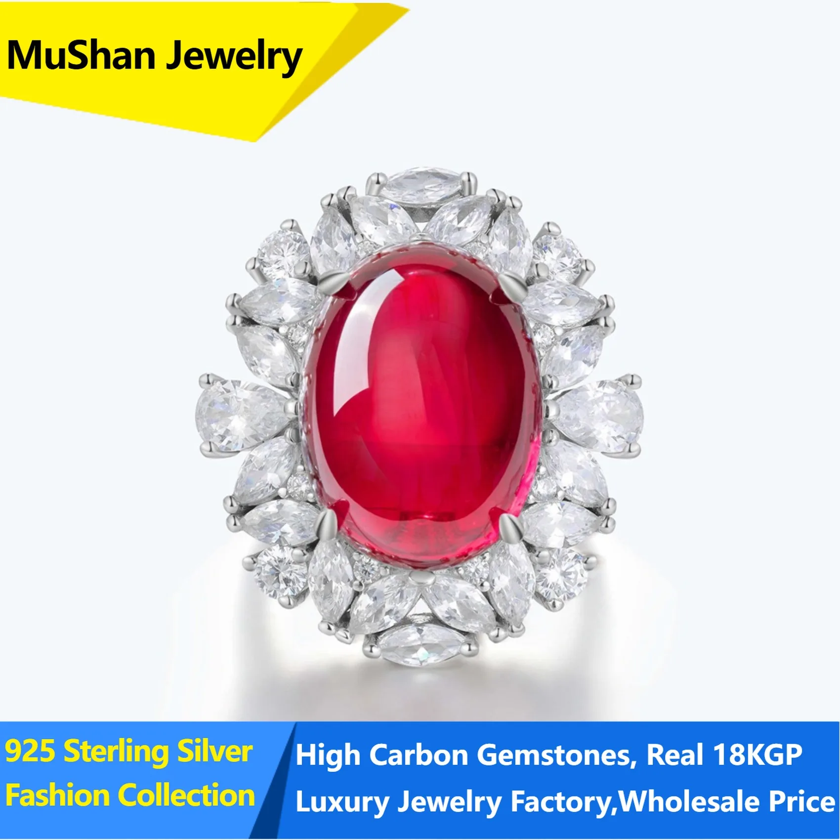 MuShan Jewelry Factory 925 Sterling Silver Rings Wedding Band for Women Certificate High Carbon Gemstones Ring s925 Fine Jewelry