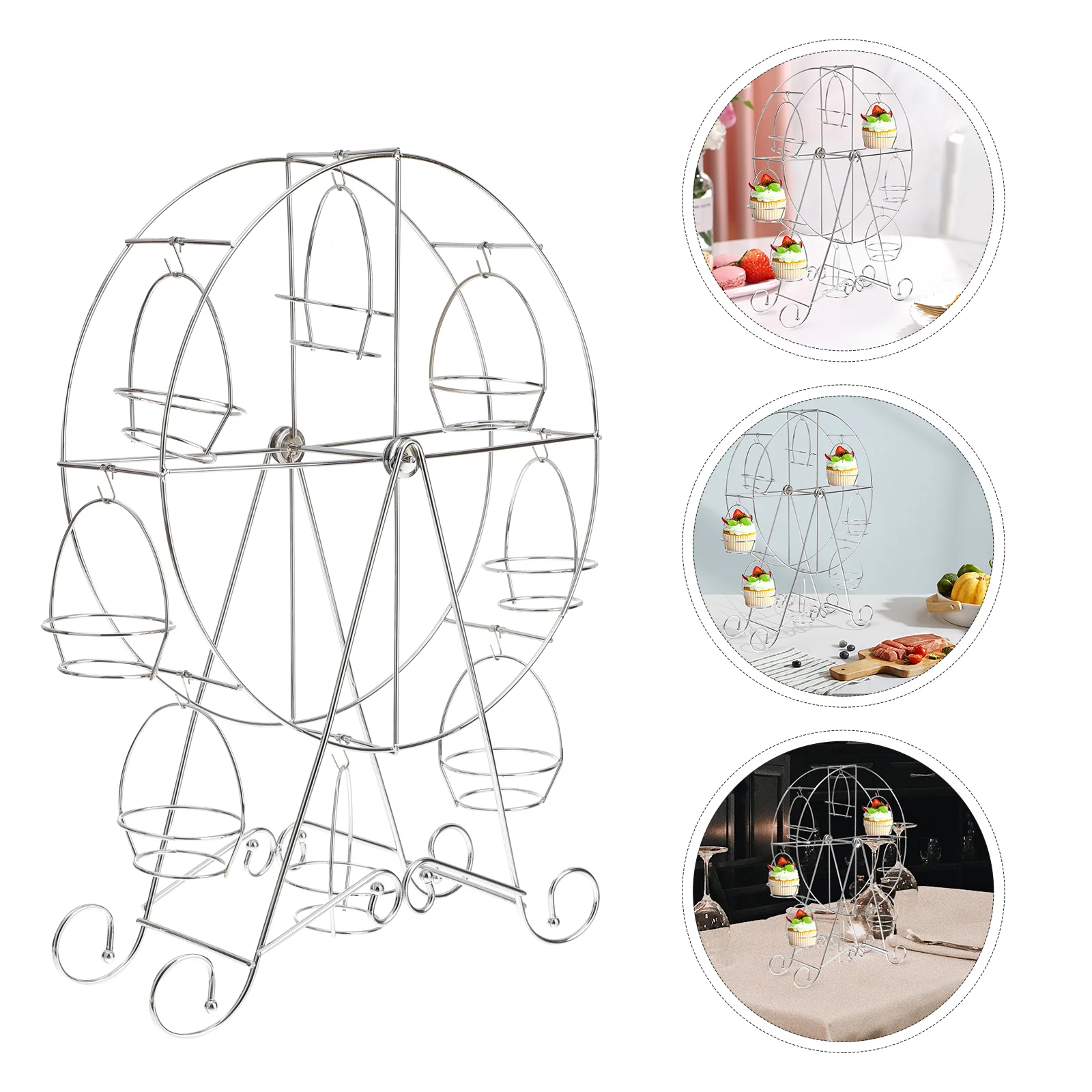 Silver Creative Ferris Wheel Shape Cake Stand Iron 8 Cups Cupcake Storage Rack Wedding Snack Stand Elegant Dessert Tray Party Su