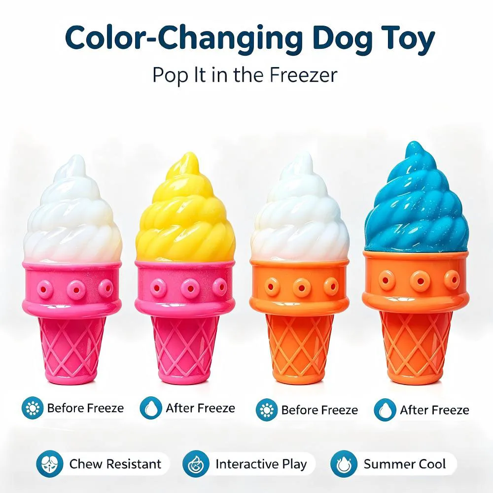 Freeze And Change Color Ice Cream Shaped Pet Toy TPR Material Can Be Put in the Fridge for Cooling down Color Changing Interacti