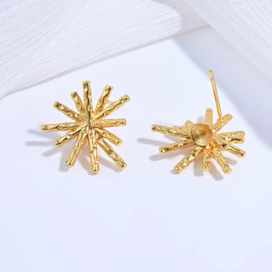 1Pair S925 Sterling Silver Snowflake Style Personality Stud Earrings Pearl Earring Base Accessories Wholesale SE78