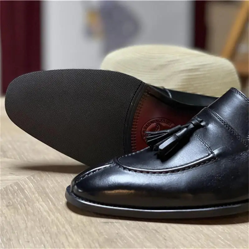 Men Classic Loafers Handmade Leather Square Toe Low-heeled Tassel Fashion Business Casual Wedding Party Daily Men Shoes