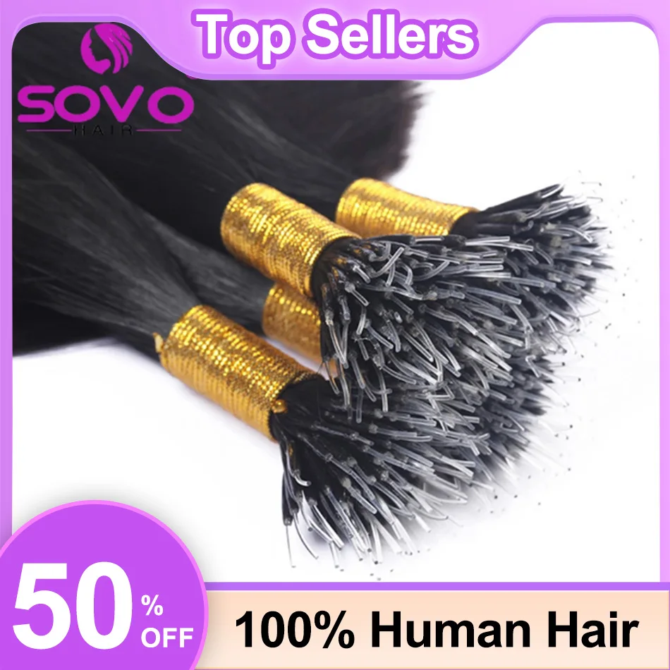 Extensões de cabelo de cristal, 100% cabelo humano, nano queratina, Straight Europeu Elastic Ring Links, Remy cabelo humano, 12-26 em