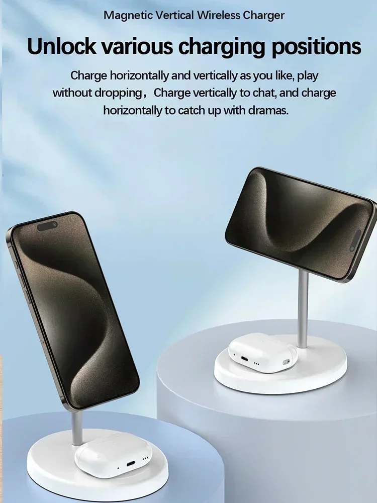 Desktop 2-in-1 Magnetischer Kabelloser Ladeständer für iPhone 17 16 15 14 13 12 AirPods 4/3 Pro 2 Schnelle Kabellose Ladestation