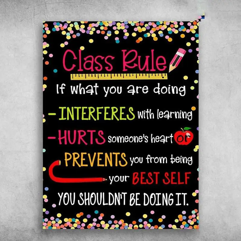 Class Rule Classroom Poster If What You are Doing Interferes with Learning Hurts Someone's Heart Iron Poster Art Holiday Dec