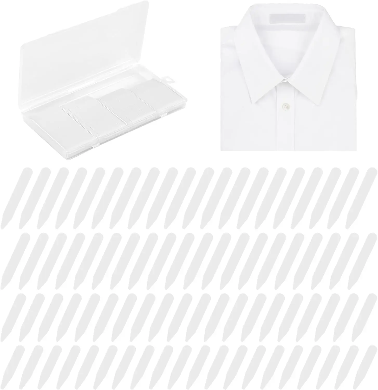 

200 Pcs Invisible Collar Stays for Dress Shirts, 4 Sizes, White, with Storage Case